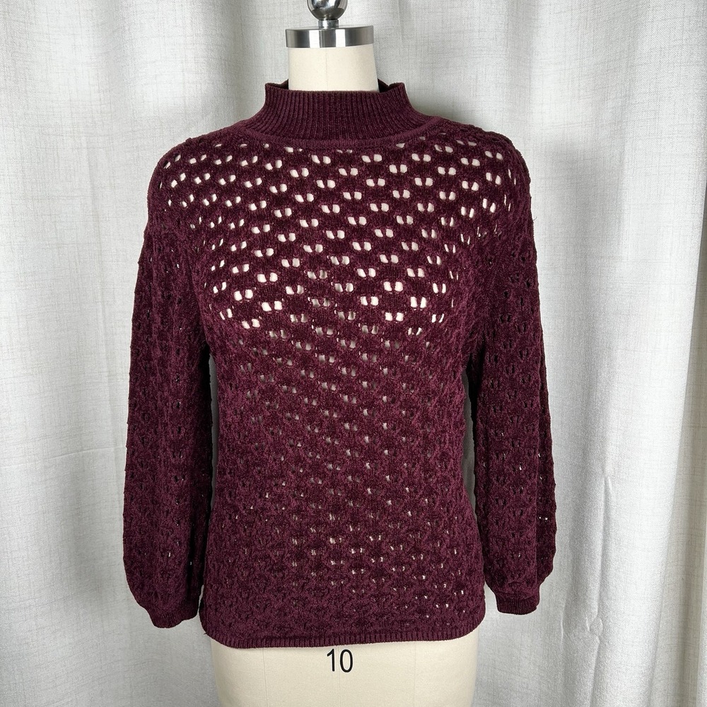 NEW! White House Black Market Open Knit Stitchy Chenille Mockneck Sweater Large